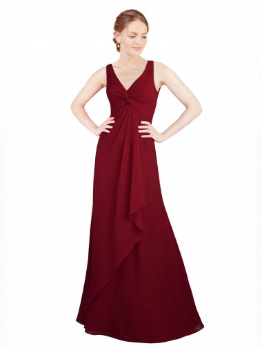 Shop Twist-Knot V-Neckline Long Chiffon Bridesmaid Dress Melbourne