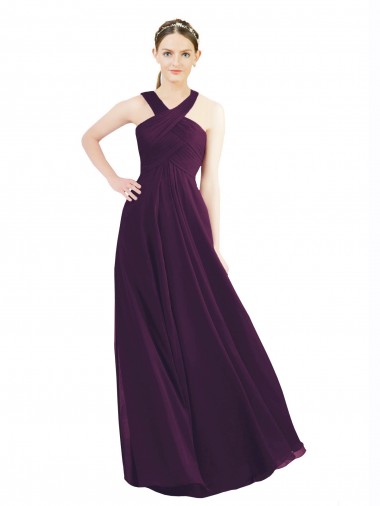 Shop Draped Long Chiffon Bridesmaid Dress with Unique Crossed Neckline Melbourne