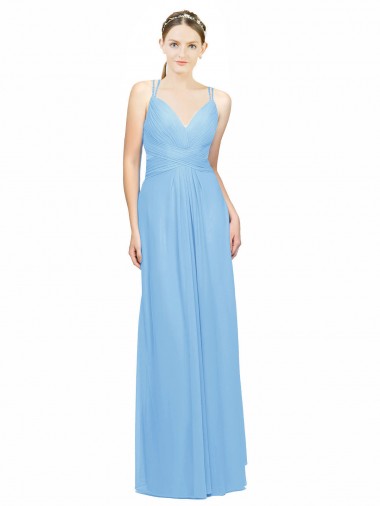 Double Straps Shoulder V-Neck Sheath Chiffon Bridesmaid Dress with Keyhole Back Melbourne