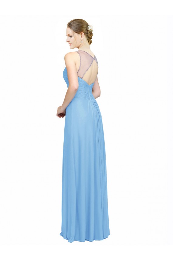 Double Straps Shoulder V-Neck Sheath Chiffon Bridesmaid Dress with Keyhole Back Melbourne