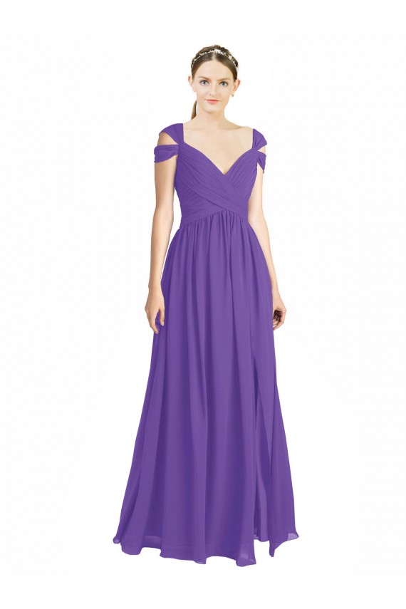 Off the Shoulder Cap Sleeves Chiffon Bridesmaid Dress with Pleats Melbourne