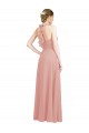 Ruched Sweetheart Halter Neckline Chiffon Bridesmaid Dress with Tie Open Back