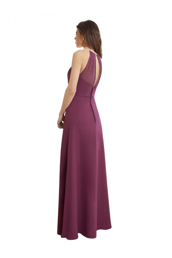 High Neckline Long Chiffon Bridesmaid Dress with Beaded Trim Melbourne