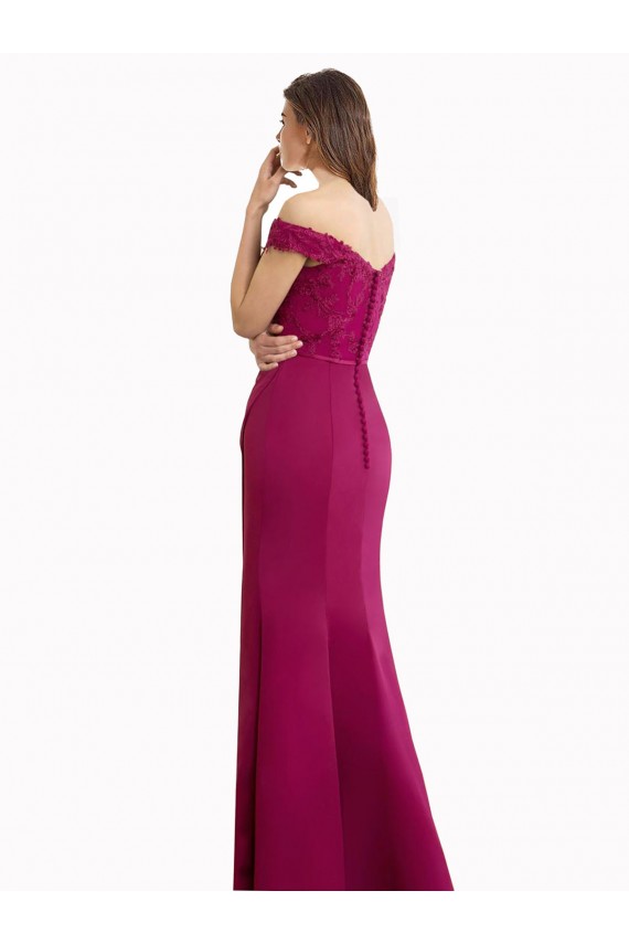 Off the Shoulder Chiffon Bridesmaid Dress with Lace Appliques and Front Slit Melbourne