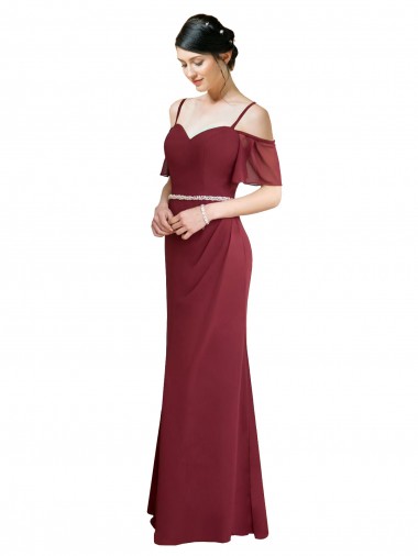 Shop Draped Cold Shoulder Long Chiffon Bridesmaid Dress with Spaghetti Straps Melbourne