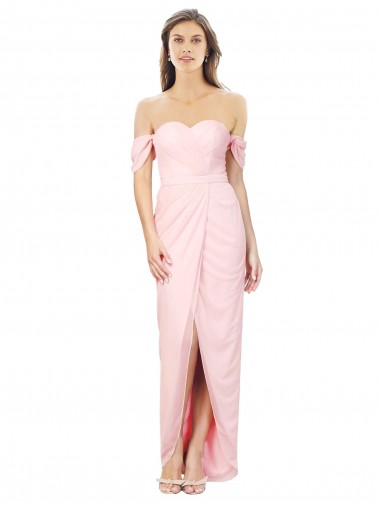 High Low Off the Shoulder Strapless Ruched Chiffon Bridesmaid Dress Melbourne