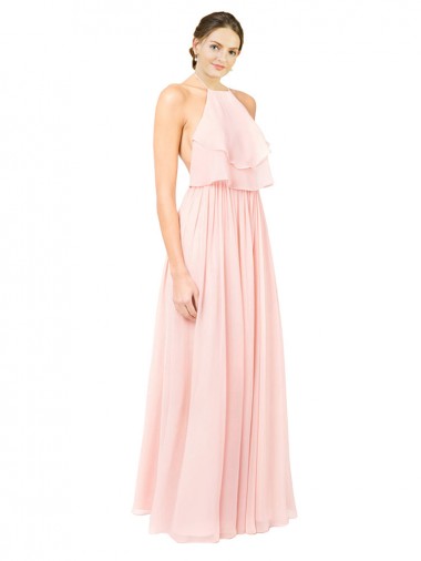 Shop Halter Neck Chiffon Bridesmaid Dress with Double Ruffle Front Melbourne