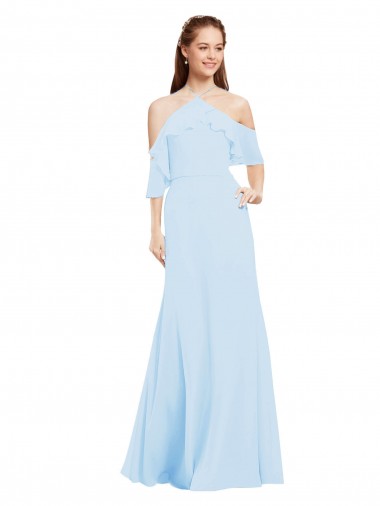 Shop Chiffon Halter Neck Bridesmaids Dress with Flounced Neckline Melbourne