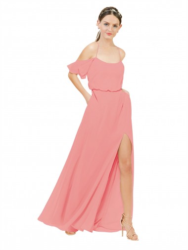 Shop Draped Off the Shoulder Sleeves Chiffon Bridesmaid Dress Melbourne