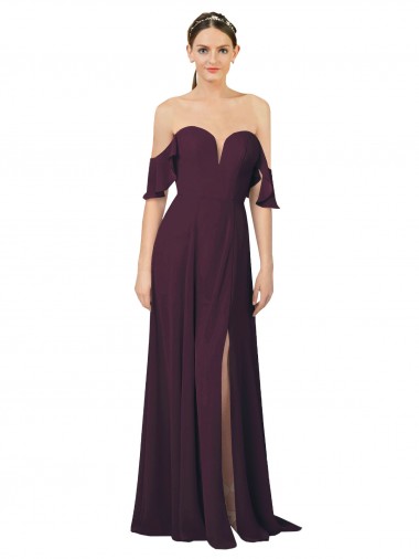 Romantic Off-Shoulder Chiffon Bridesmaid Dress with Plunging V-Neck Melbourne