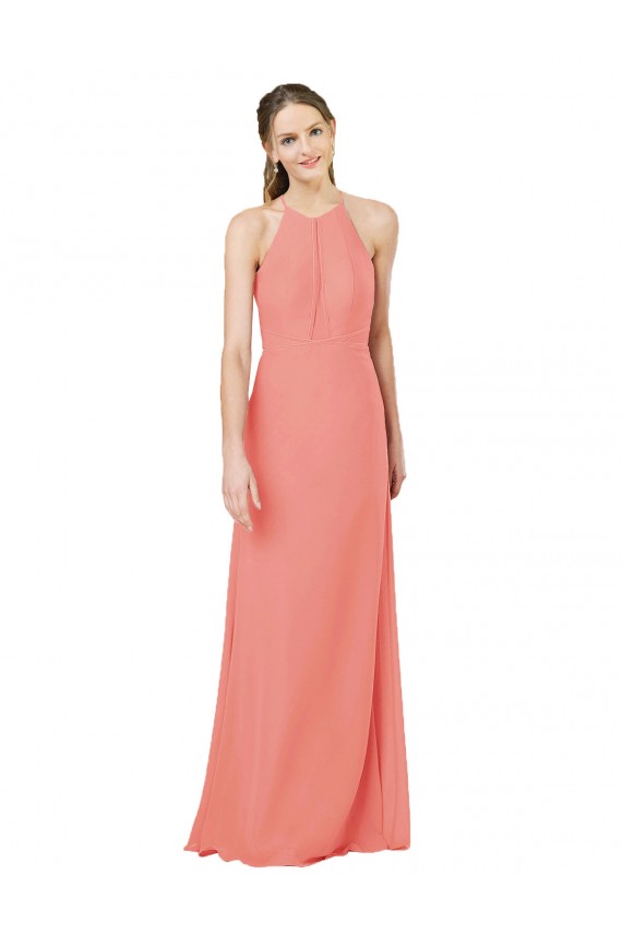 Modern Long Chiffon Bridesmaid Dress with Keyhole Back Melbourne