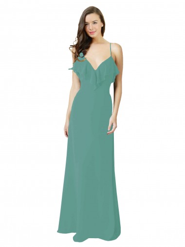 Shop Full Length Chiffon Bridesmaid Dress with Ruffled V-Neckline Melbourne