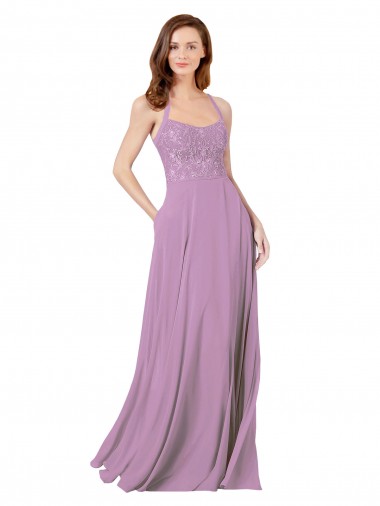 Shop Floral Detailed Chiffon Bridesmaid Dress with Keyhole Back Melbourne