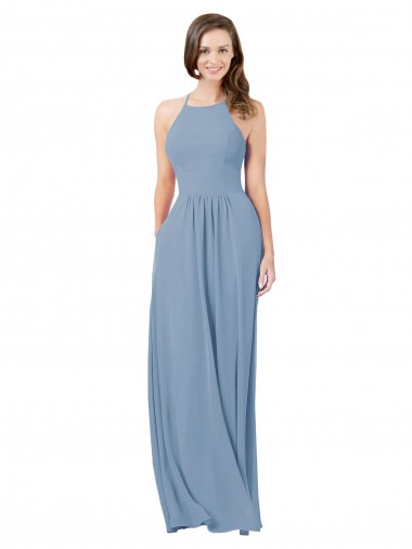 Shop Chiffon Bridesmaid Dress with High Halter Neckline Melbourne
