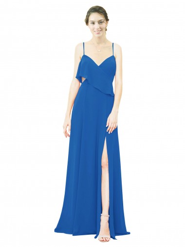 Spaghetti Strap Chiffon Bridesmaids Dress with Asymmetrical Ruffle and Front Slit Melbourne