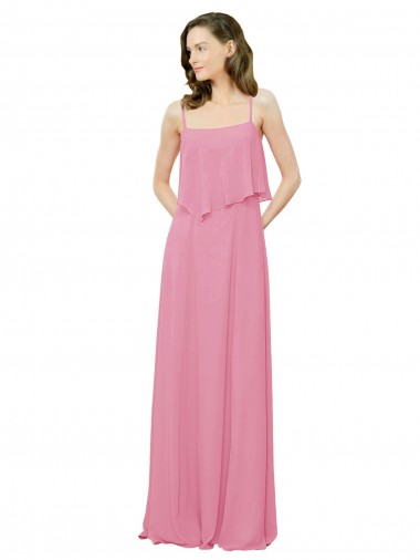 Spaghetti Strap Chiffon Bridesmaids Dress with Ruffle Overlay Melbourne