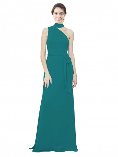 Shop One Shoulder Chiffon Bridesmaids Dress with Scarf Tie Neckline Melbourne