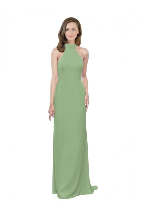 High Collar Halter Neck Chiffon Bridesmaid Dress with Long Back Tie Melbourne