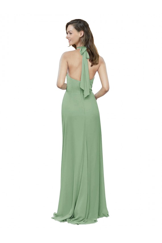 High Collar Halter Neck Chiffon Bridesmaid Dress with Long Back Tie Melbourne