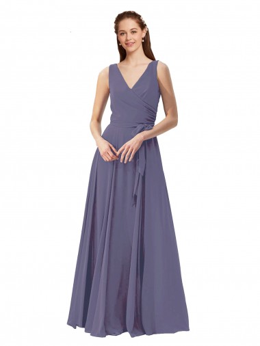 Shop V-Neck Long Draped A-Line Chiffon Bridesmaid Dress Melbourne