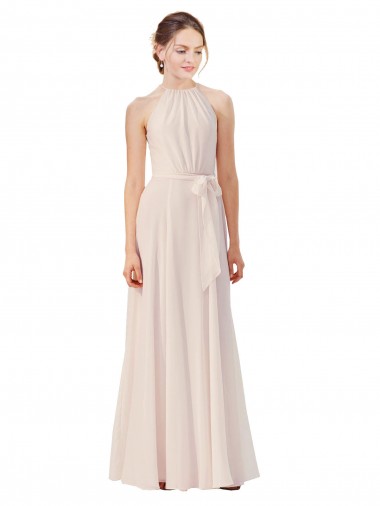 Shop Tie Neck Long Chiffon A-Line Bridesmaid Dress with Sheer Back Melbourne