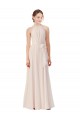 Tie Neck Long Chiffon A-Line Bridesmaid Dress with Sheer Back