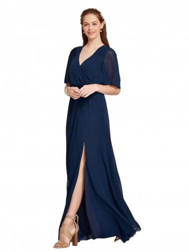 V-Neck Plush Chiffon Bridesmaid Dress with Flutter Sleeves Melbourne