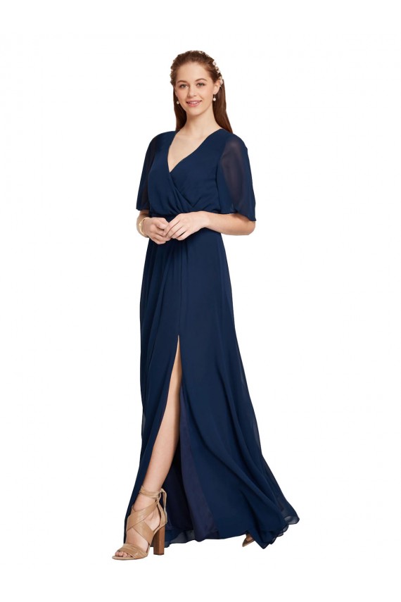 V-Neck Plush Chiffon Bridesmaid Dress with Flutter Sleeves Melbourne