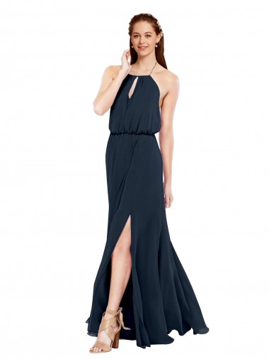Shop Grecian Style Halter Chiffon Bridesmaid Dress with Keyhole and Slit Melbourne