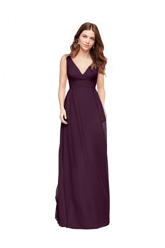 Plunging V-Neckline Long Chiffon Bridesmaid Dress with Deep V-Back Melbourne