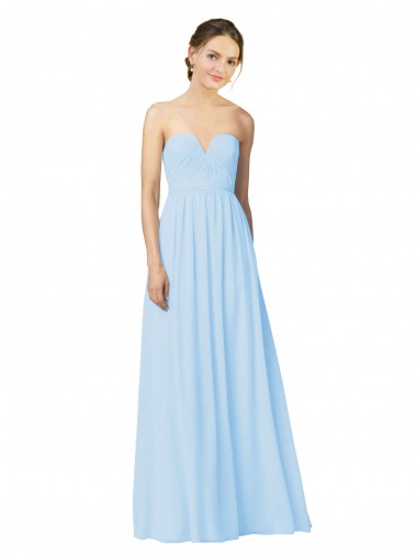 Shop Full Length Chiffon Bridesmaid Dress with Deep Sweetheat and Shirred Bodice Melbourne