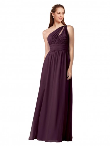 Shop One Shoulder Chiffon Bridesmaid Dress with Front Keyhole and Shirred Bodice Melbourne