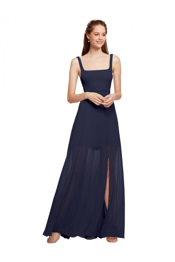 Squre Necked Long Chiffon Bridesmaid Dress with Front Slit Melbourne
