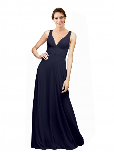 Shop Open Back Long Chiffon Bridesmaid Dress with Plunging V-Neck Bodice Melbourne