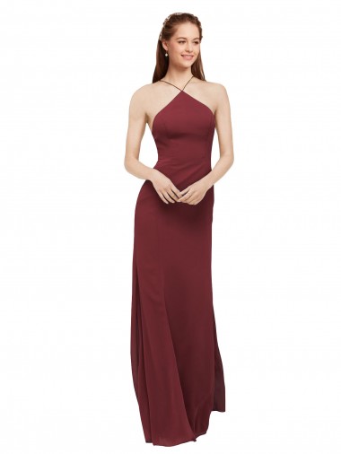High Halter Neck Long Chiffon Bridesmaid Dress with Low Scoop Back Melbourne