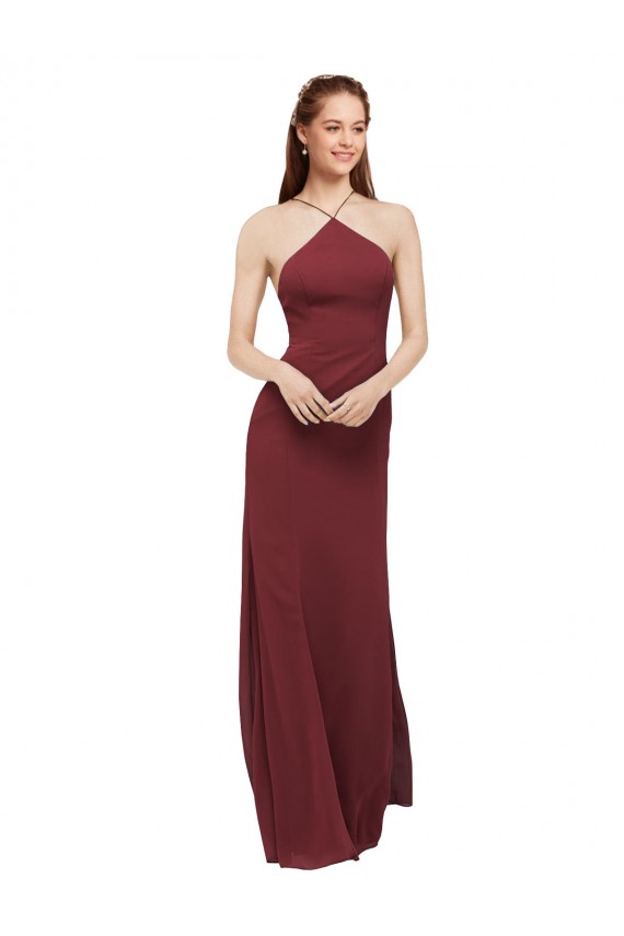 High Halter Neck Long Chiffon Bridesmaid Dress with Low Scoop Back Melbourne