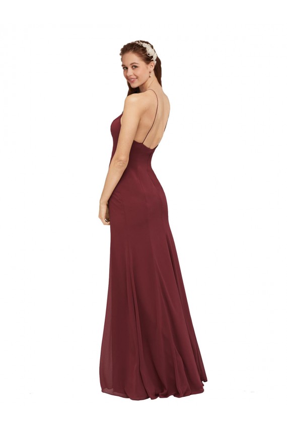 High Halter Neck Long Chiffon Bridesmaid Dress with Low Scoop Back Melbourne