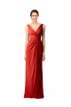 Shirred Long Floor Length Chiffon Bridesmaid Dress with V-Back