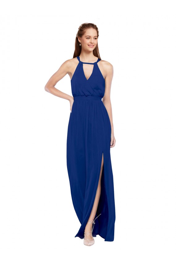 High Keyhole Neck Long Chiffon Bridesmaid Dress with Slit Melbourne