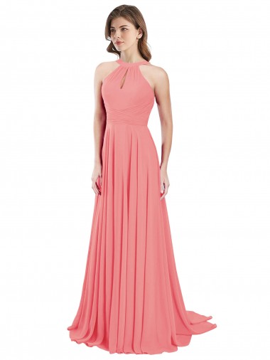 Shop Draped A-Line Chiffon Bridesmaid Dress with Halter Keyhole Neckline Melbourne