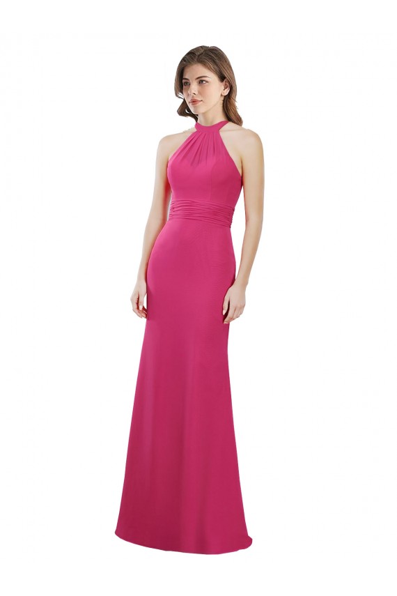 Slim A-Line Long Chiffon Bridesmaid Dress with Strappy Back Melbourne