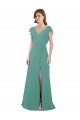 Full Length Chiffon Bridesmaid Dress with Ruffled Cap Sleeves and Side Slit