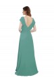 Full Length Chiffon Bridesmaid Dress with Ruffled Cap Sleeves and Side Slit