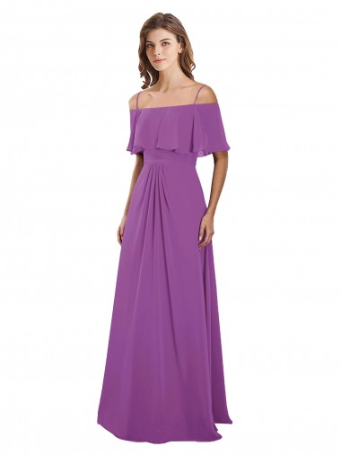 Shop Draped Off The Shoulder Chiffon Bridesmaid Dress with Spaghetti Straps and Ruffled Neckline Melbourne