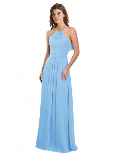Shop Chiffon A-Line Bridesmaid Dress with Halter Neck and Ruffled Back Straps Melbourne