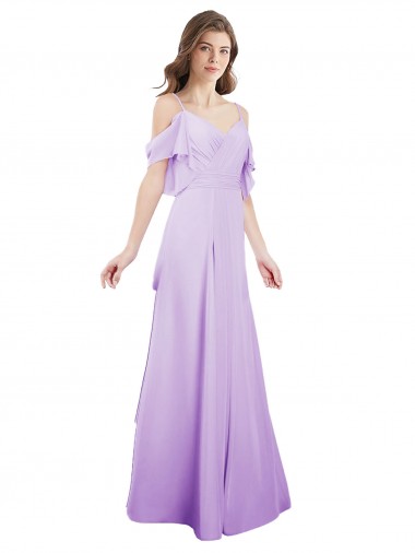 Shop Chiffon Bridesmaid Dress with Draped Sweetheart Bodice and Off The Shoulder Flounces Melbourne