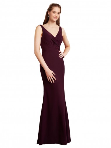 Floor Length Fluted Chiffon Dress with Draped Bodice and V-Neckline Melbourne