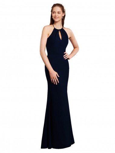 Shop Fluted Long Chiffon Bridesmaid Dress with Halter Neckline and Keyhole Melbourne