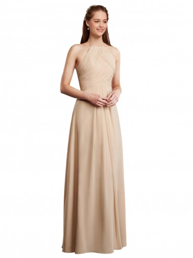 Shop Draped Halter Neck Long Chiffon Bridesmaid Dress with Tie Back Melbourne