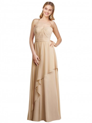 Shop Draped Long Chiffon A-Line Dress with Cascading Ruffles Melbourne